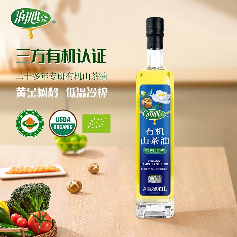 Runxin 500mL Organic Cold-Pressed Camellia Oil
润心500mL有机生榨山茶油