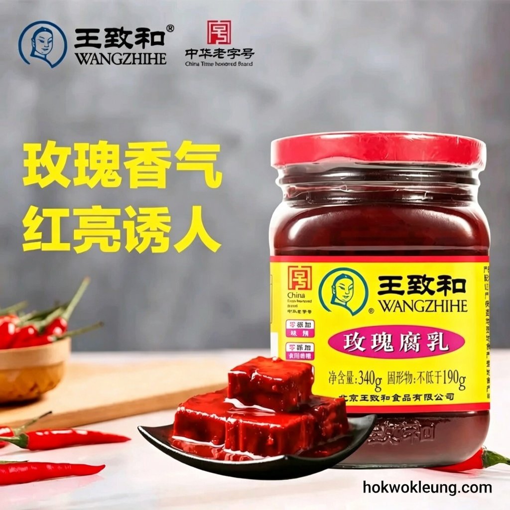 Wangzhihe Rose Fermented Tofu (Red Fang) 340g Jar
王致和玫瑰腐乳（紅方）340g瓶裝
वांगझीहे गुलाब फरमेंटेड टोफू (होंगफांग / लाल किस्म) - 340 ग्राम की बोतल
Wangzhihe Tofu fermentado de rosas (Hongfang / variedad roja) - Frasco de 340 g