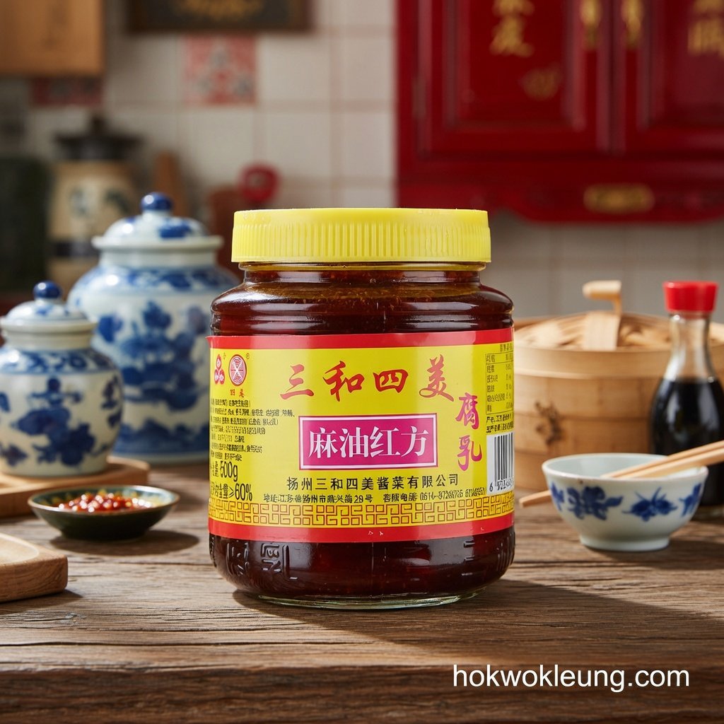 Sanhe Simei Sesame Oil Red Fang Fermented Tofu 500g
三和四美麻油紅方腐乳 500g
सानहे सिमेई तिल का तेल लाल फांग किण्वित टोफू 500g
Sanhe Simei Tofu fermentado rojo con aceite de sésamo 500g
