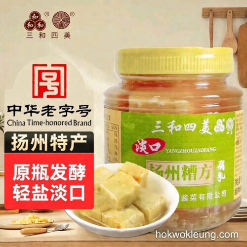 Sanhe Simei Zaofang Fermented Tofu 500g (Light Taste)
三和四美糟方腐乳 500g（淡口）
सानहे सिमेई ज़ाओफांग किण्वित टोफू 500g (हल्का स्वाद)
Sanhe Simei Tofu fermentado Zaofang 500g (sabor ligero)